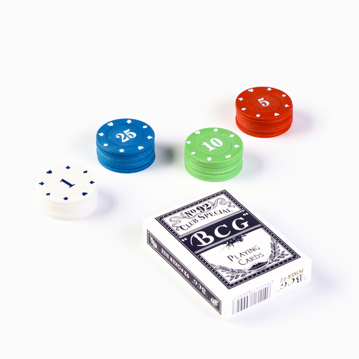 Покер, набор для игры (карты 54 шт, фишки 24 шт с номенал.) микс
