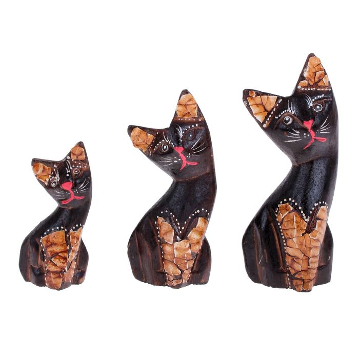 Набор "Кошки с красными мордочками" дерево 8,10,12 см