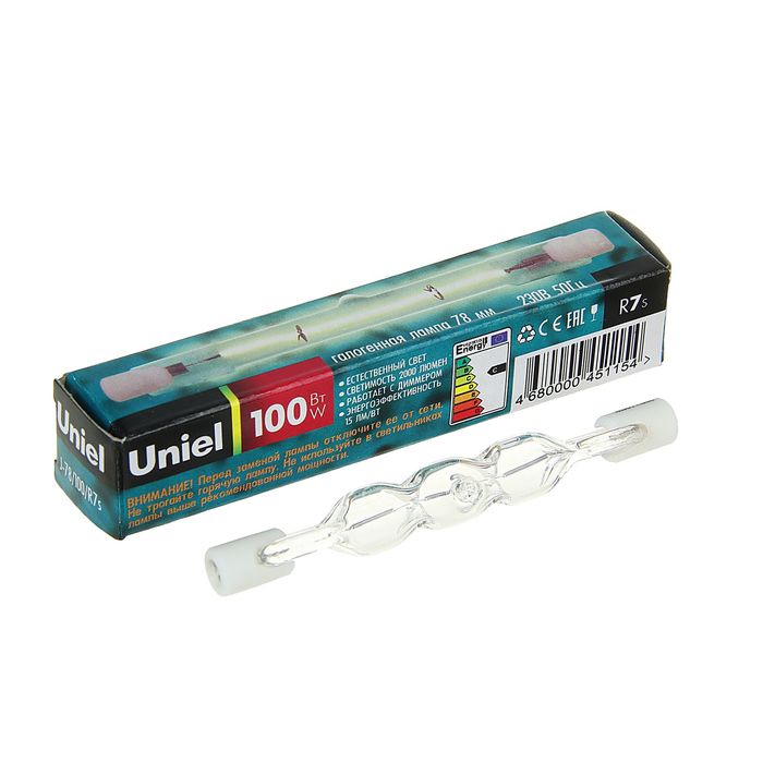 Лампа галогенная Uniel, R7s, 100 Вт, 220 В, 78 мм