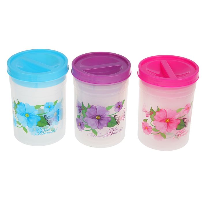 Набор банок для сыпучих продуктов 4 шт с ложками 7,5х11, 9х13, 10,5х15, 12х17 см (350 мл, 550 мл, 1 л, 1,45 л), МИКС