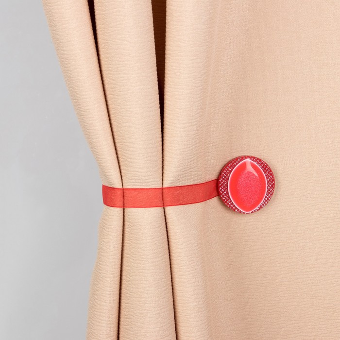 Подхват для штор на ленте "Кошачий глаз", d=4см, цвет красный