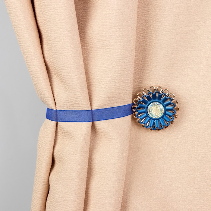 Подхват для штор на ленте "Гербера", d=5см, цвет синий