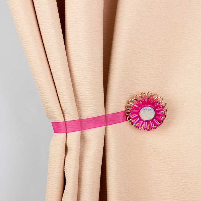 Подхват для штор на ленте "Гербера", d=5см, цвет малиновый