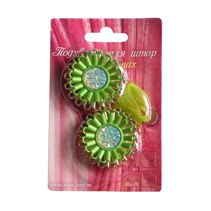 Подхват для штор на ленте "Гербера", d=5см, цвет зелёный