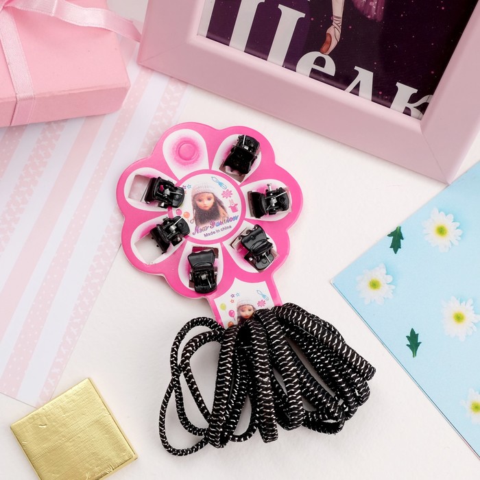 Набор для волос "Ромашка" чёрная (6 крабов, 12 резинок)