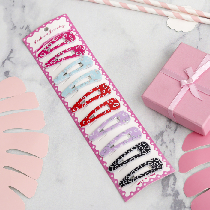 Заколки для волос "Голографические сердечки" (набор 10 шт.)