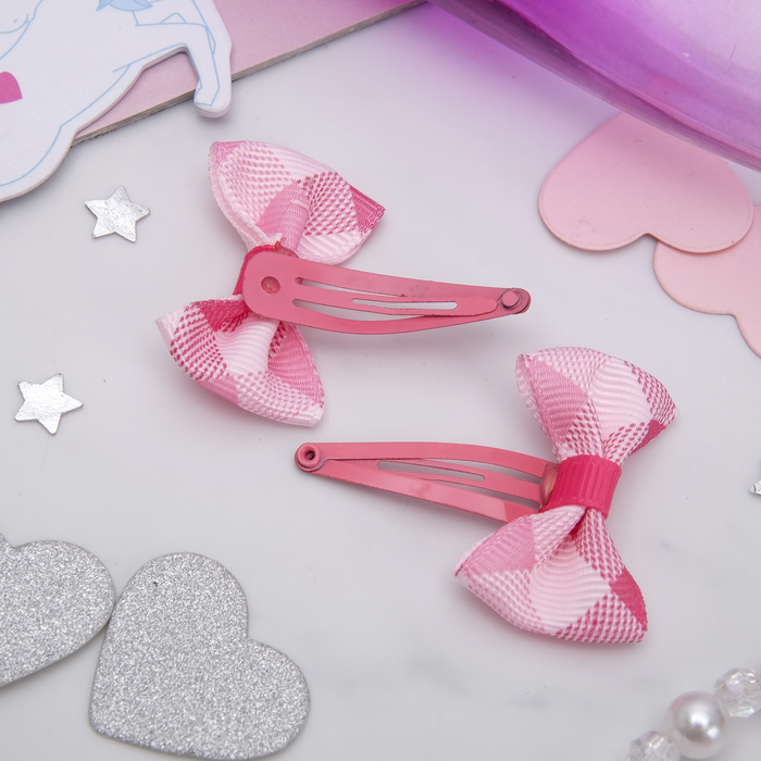 Заколки для волос "Бантики" (набор 8 шт.), клетка, микс