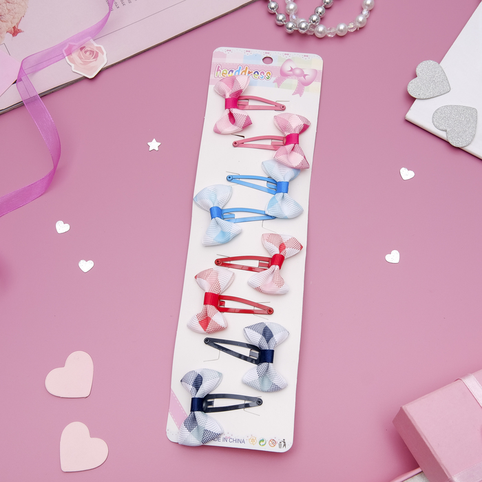 Заколки для волос "Бантики" (набор 8 шт.), клетка, микс