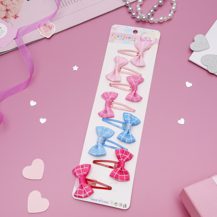 Заколки для волос "Бантики" (набор 8 шт.), полоски, микс