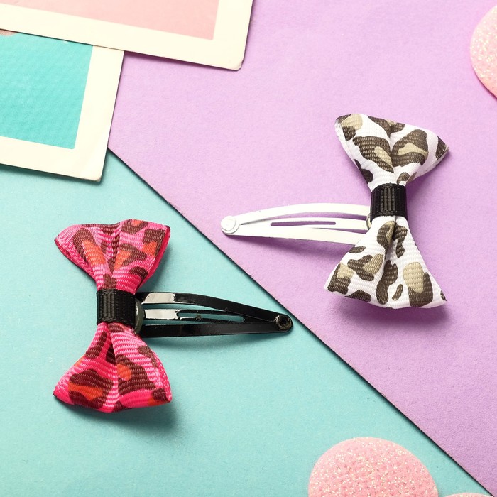 Заколки для волос "Бантики" (набор 8 шт.), пятнистые, микс