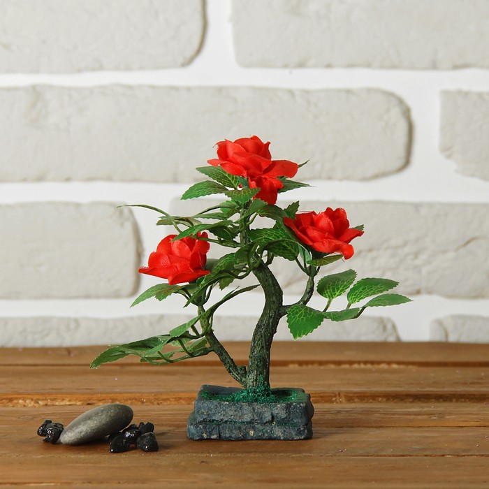 Бонсай "С тремя розами" 6*6*15 см микс
