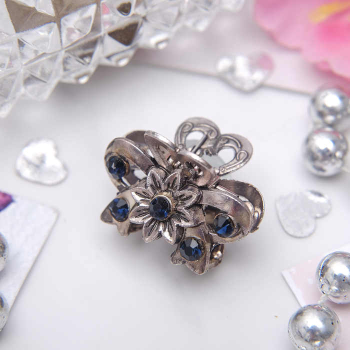 Краб для волос "Синий туман" 2,5 см ромашка