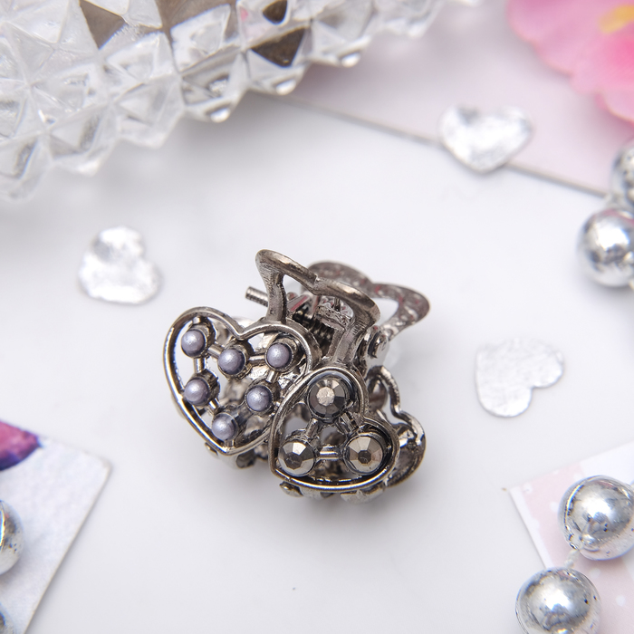 Краб для волос "Grey pearl " 2,3 см сердечки