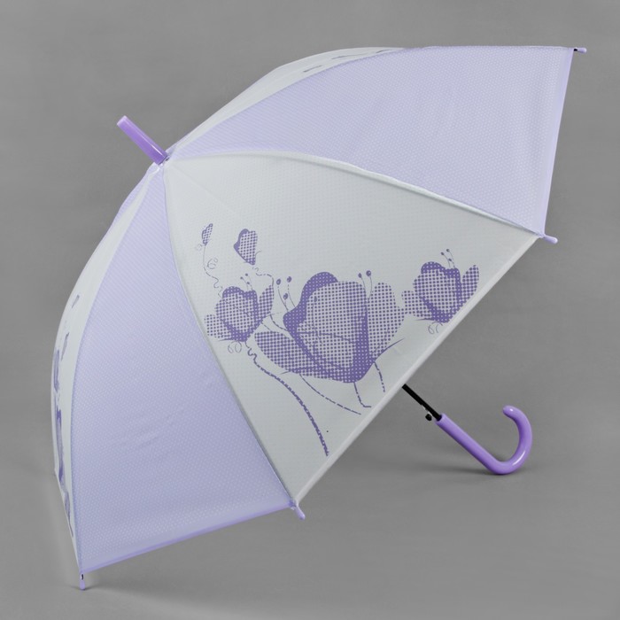 Зонт-трость "Цветы", полуавтоматический, R=55см, цвет сиреневый