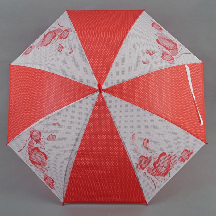 Зонт-трость "Цветы", полуавтоматический, R=55см, цвет красный