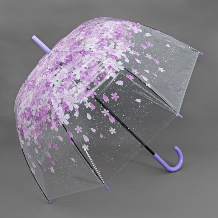 Зонт-трость "Цветы", полуавтоматический, R=40см, цвет сиреневый