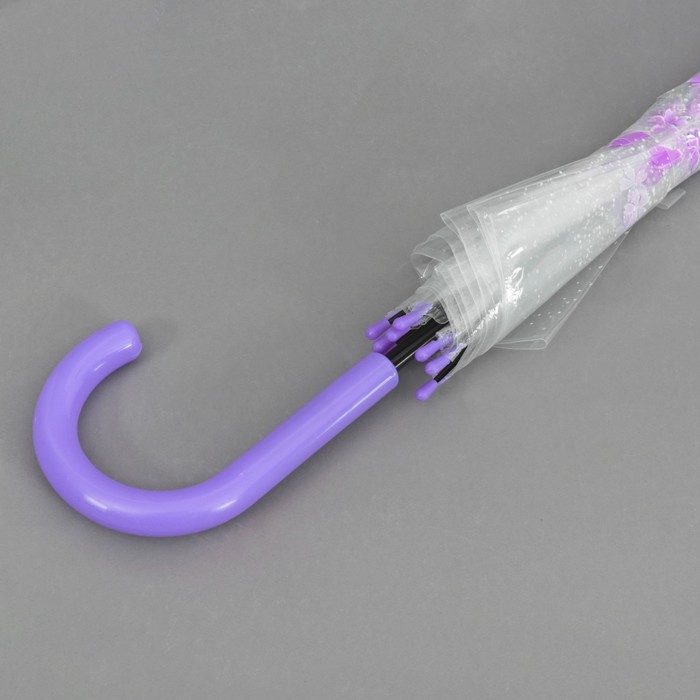 Зонт-трость "Цветы", полуавтоматический, R=40см, цвет сиреневый