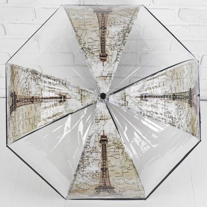 Зонт-трость "Париж", полуавтоматический, R=41см, цвет бежевый/чёрный