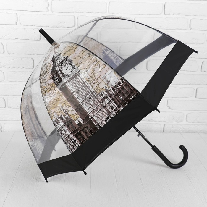 Зонт-трость "Биг-Бен ", полуавтоматический, R=41см, цвет бежевый/чёрный