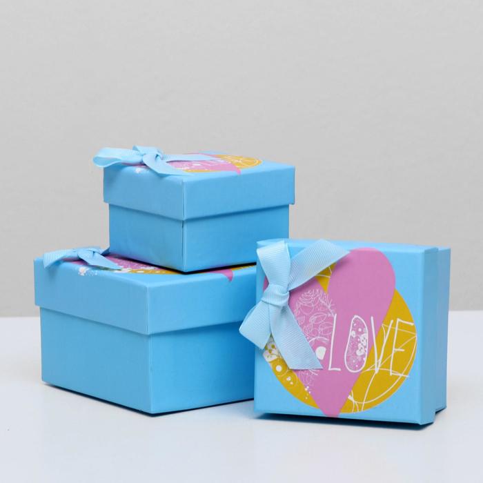 Набор коробок 3в1 "Сердце", голубой, 11 х 11 х 7 - 7 х 7 х 5 см