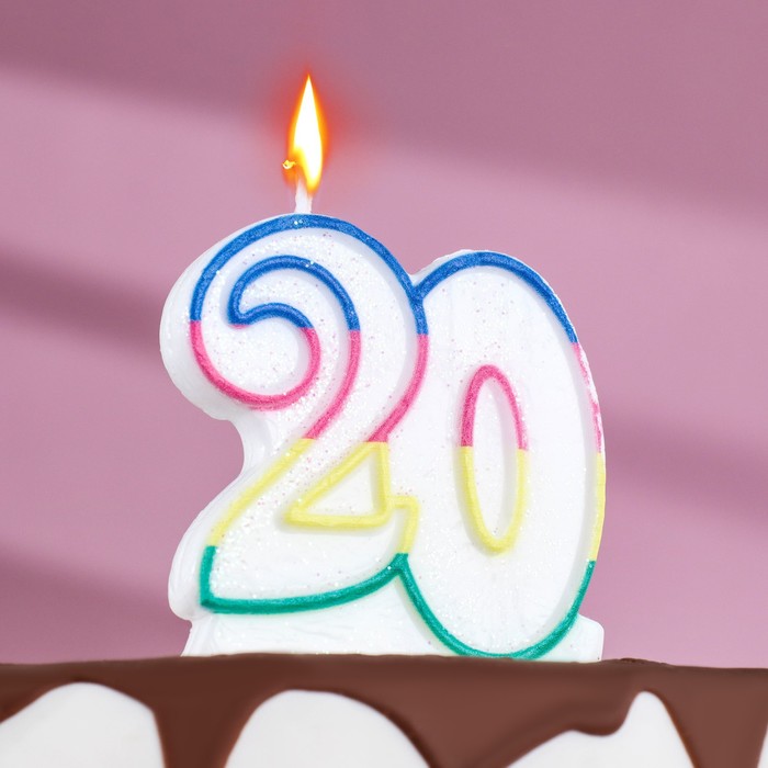 Свеча для торта «‎Юбилейный ГИГАНТ», цифра 20, ободок цветной, 7,5 см свеча для торта ‎юбилейный гигант цифра 10 ободок цветной 7 5 см
