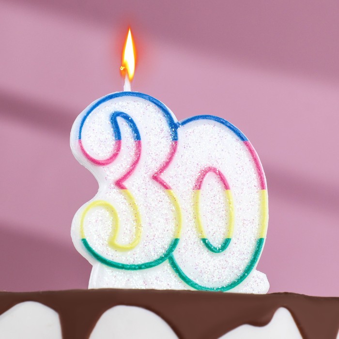 Свеча для торта «‎Юбилейный ГИГАНТ», цифра 30, ободок цветной, 7,5 см свеча для торта ‎юбилейный гигант цифра 10 ободок цветной 7 5 см