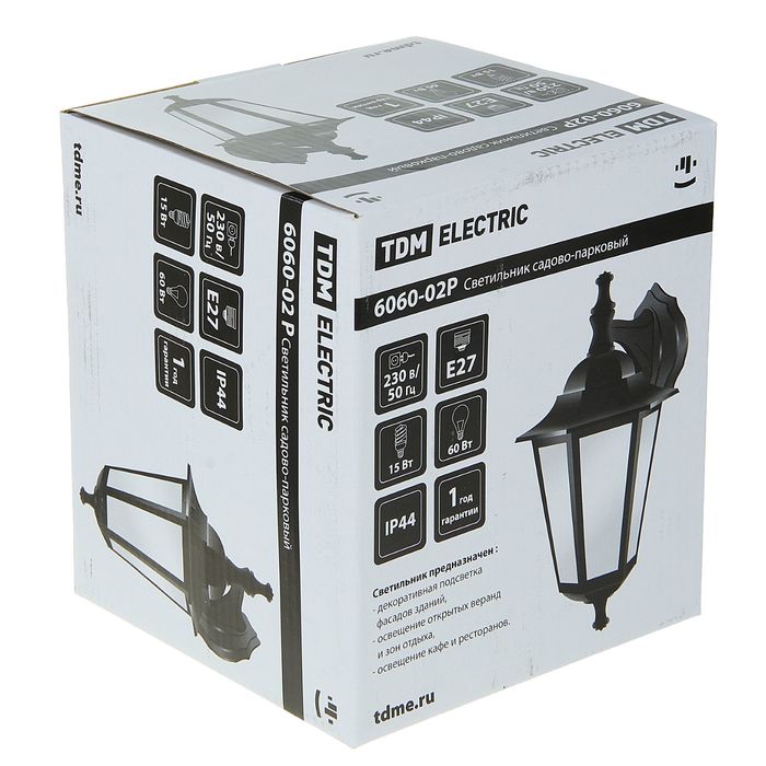 Светильник TDM, садово-парковый шестигранник, 60 Вт, вниз, черный, в разборе, SQ0330-3002