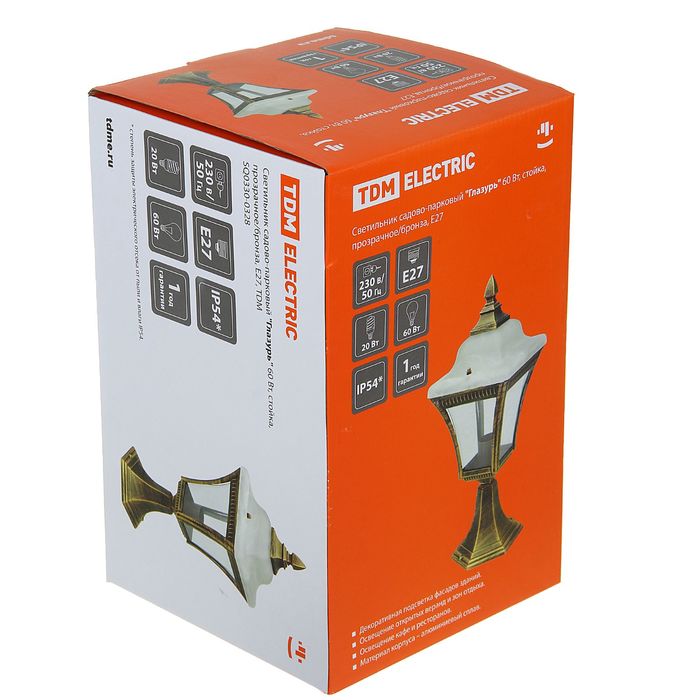 Светильник TDM садово-парковый "Глазурь" 60 Вт, стойка, прозрачное/бронза, Е27, SQ0330-0328