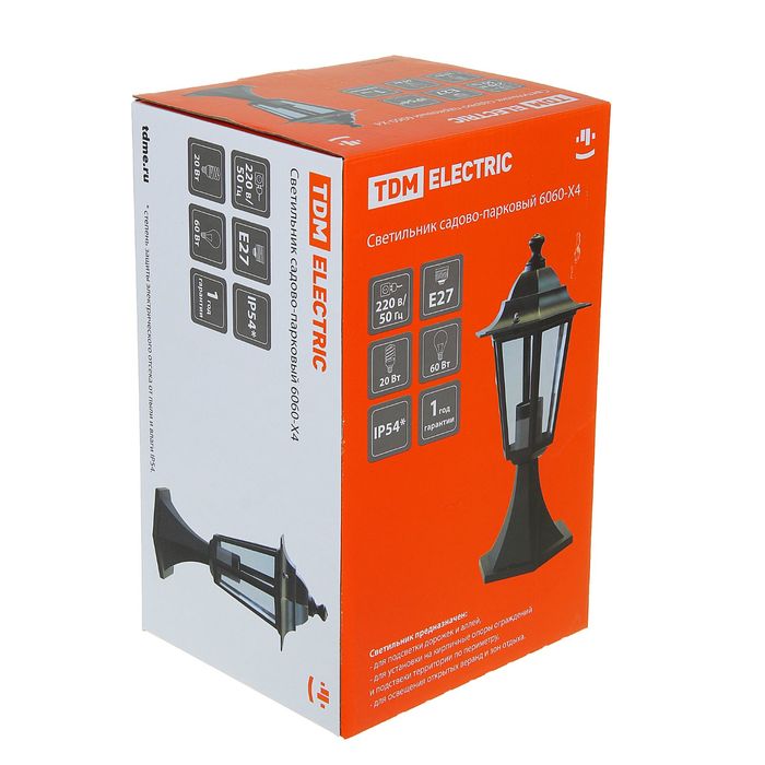 Светильник TDM 6060-04 садово-парковый шестигранник, 60Вт, стойка, черный, SQ0330-0004