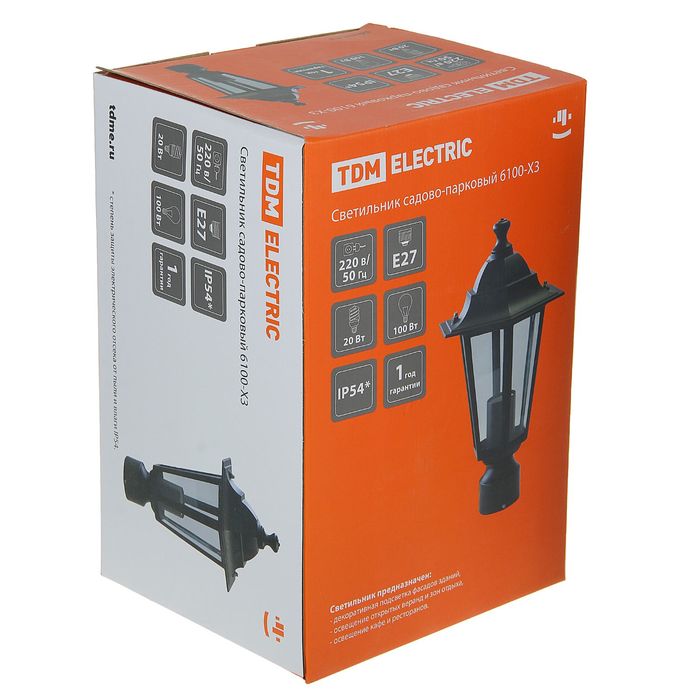 Светильник TDM 6100-03 садово-парковый шестигранник, 100Вт, на опору, черный, SQ0330-0008