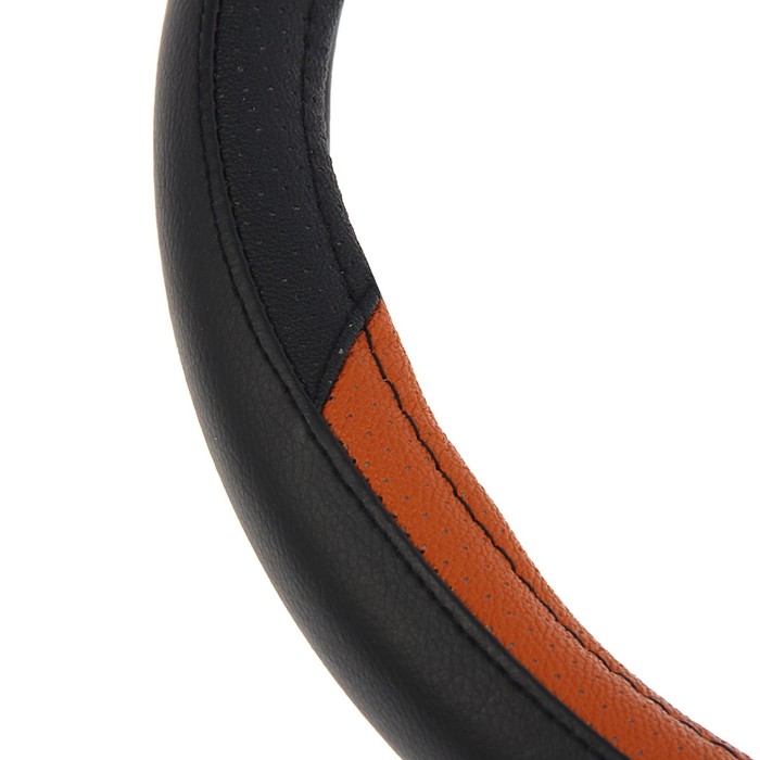 Оплетка TORSO, кожа PU, размер 38 см, черный с бежевыми вставками, перфорация