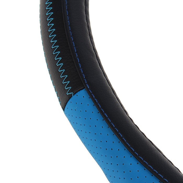 Оплетка TORSO, кожа PU, размер 38 см, черный, перфорация, рельефная синяя вставка