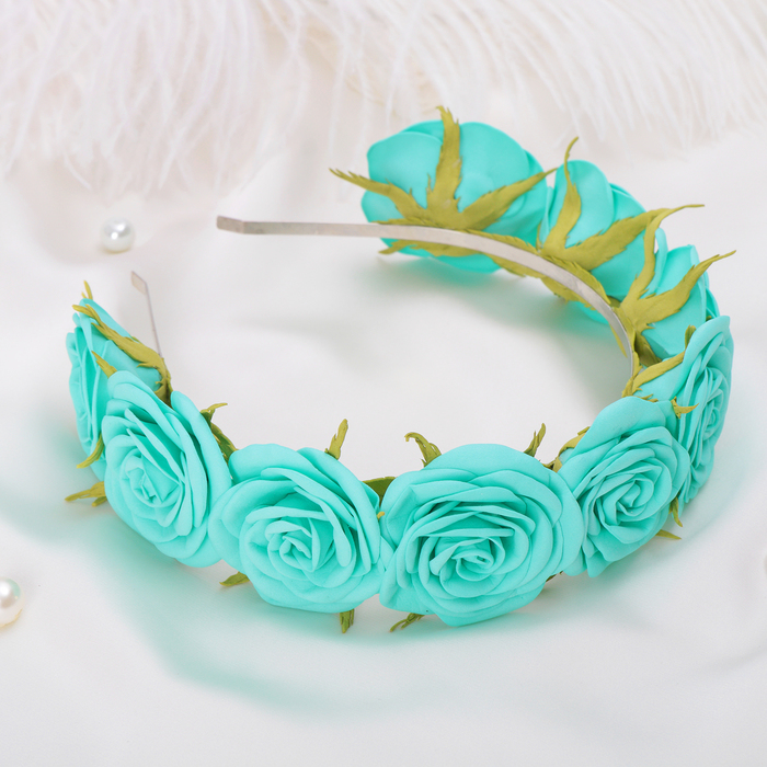 Ободок для волос "Букет из роз" бирюзовый