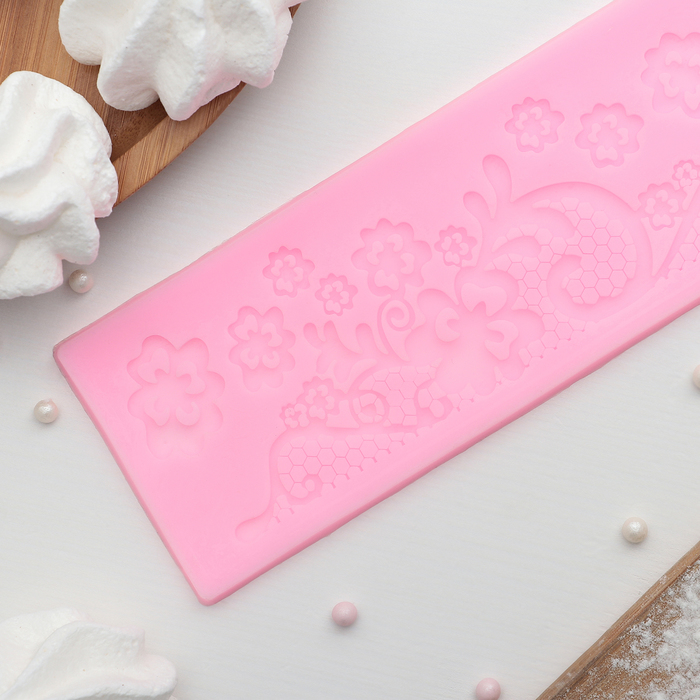 Коврик для айсинга 17,7х6х0,4 см "Цветы", цвет розовый