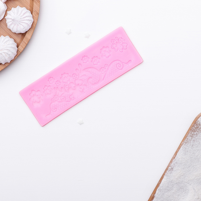 Коврик для айсинга 17,7х6х0,4 см "Цветы", цвет розовый