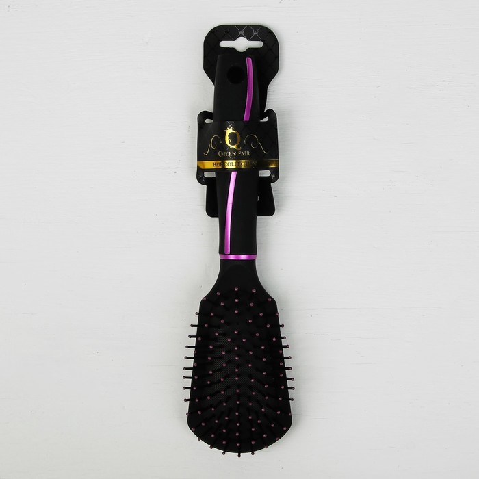 Расчёска массажная с прорезиненной ручкой, комбинированная, овальная, цвет чёрный