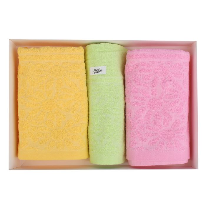 Набор полотенец "Этель" Герберы, размер 30х70 см-1 шт., 50х90 см-2 шт., 400 г/м2