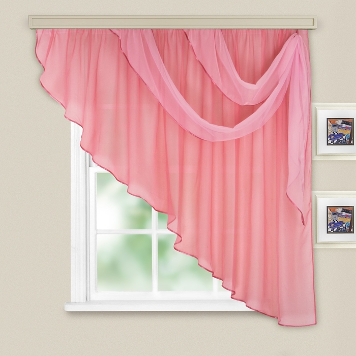 Комплект штор для кухни Азалия (правая), 285х160, цвет брусника, вуаль, пэ100%