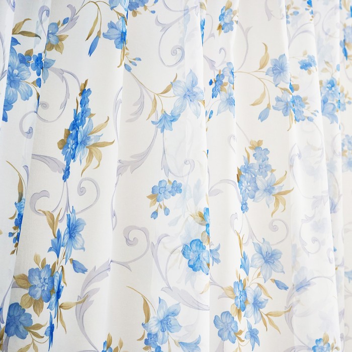 Штора для кухни 145х150 см, цв.голубой, вуаль принт МИКС, пэ100%