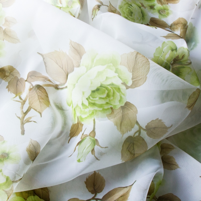 Штора для кухни 145х150 см, цв.зеленый, вуаль принт МИКС, пэ100%