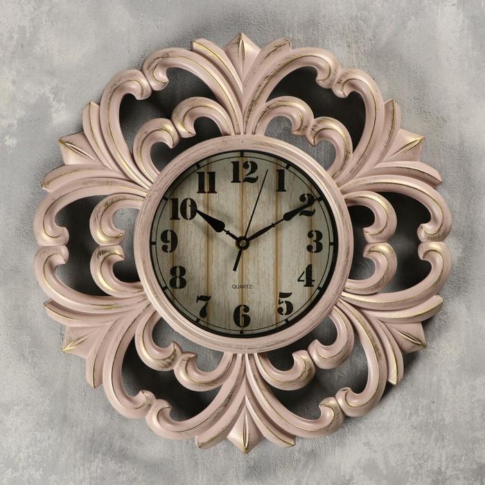 Часы настенные, серия Жанна, рама «мини букеты», розовые с позолотой, d=39 см