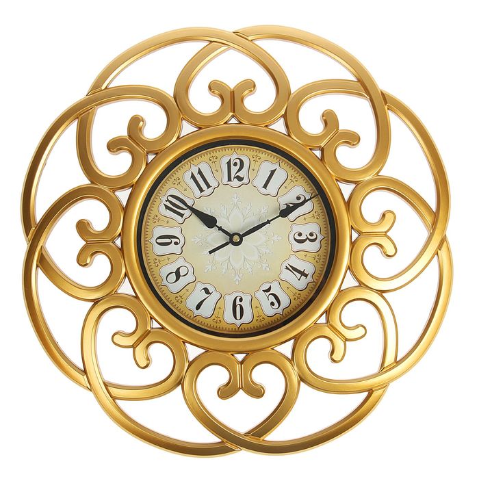Часы настенные, серия Жанна, рама «завитки сердцами», золотые, d=39 см