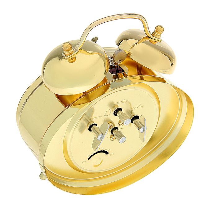 Будильник механический овал, золото, белый циферблат, 2 звоночка 12,5*14см