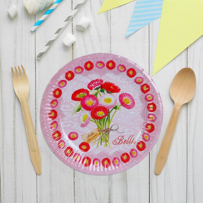 Тарелка бумажная "Полевые цветы" 18 см (набор 6 шт)