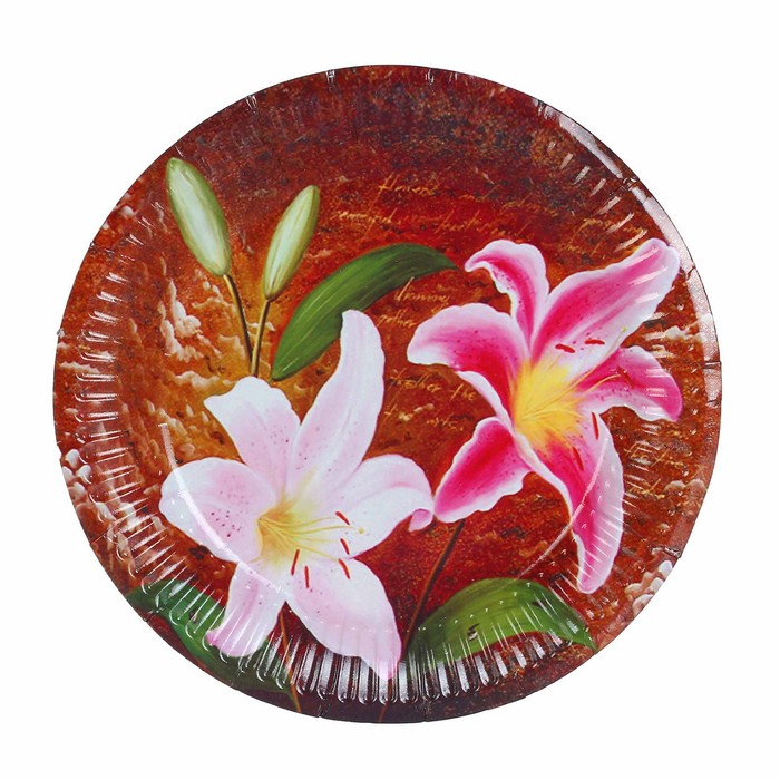 Тарелка бумажная "Лилии" 18 см (набор 6 шт)