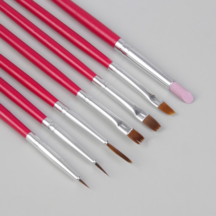 Набор кистей для дизайна ногтей, 7шт, цвет розовый