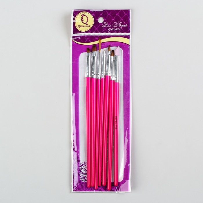 Набор кистей для дизайна ногтей, 7шт, цвет розовый