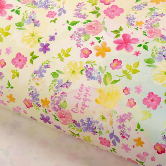 Бумага упаковочная глянцевая "Цветочный венок" ,70 х100 см