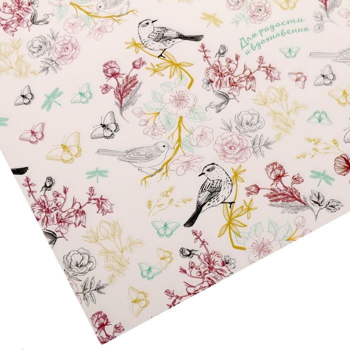 Бумага упаковочная глянцевая "Птицы на ветке" ,70 х100 см