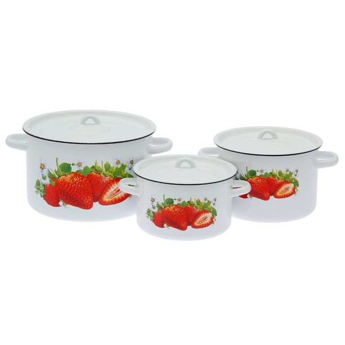 Набор кастрюль "Клубника садовая" 3 предмета: 2,9 л; 4,5 л; 7 л
